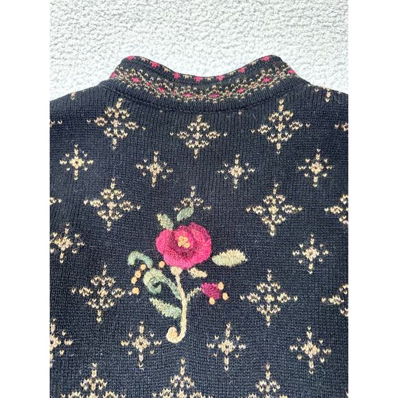 VTG Icelandic Design Wool Sweater Women’s Medium Lined Clasp Hooks Rose Grandma - Picture 14 of 16
